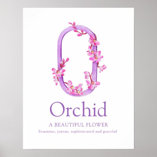 Monogram letter O orchidee naam waterverf kinder k Poster (Voorkant)