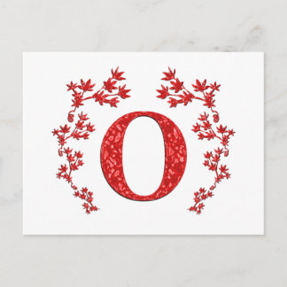Monogram Letter O Red Leaves Briefkaart