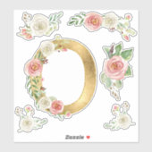 Monogram Letter O Roze Roze Bloemenblad Waterverf Sticker (Vel)
