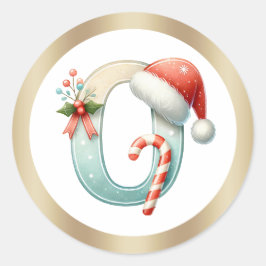Monogram letter O, Santa hat Kerst sticker