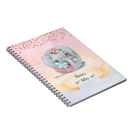 Monogram Letter of Baby Elephant Girl Daily Studie Notitieboek (Rechterzijde)