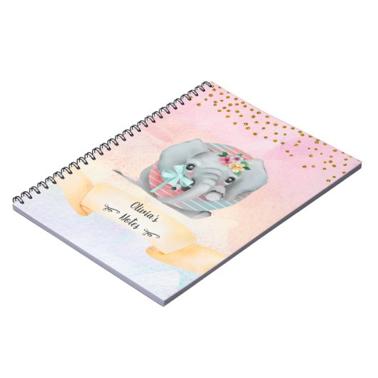 Monogram Letter of Baby Elephant Girl Daily Studie Notitieboek (Linkerzijde)