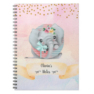 Monogram Letter of Baby Elephant Girl Daily Studie Notitieboek