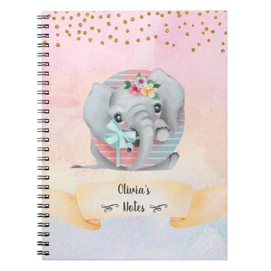Monogram Letter of Baby Elephant Girl Daily Studie Notitieboek (Voorkant)