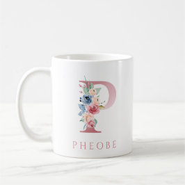 Monogram Letter P Floral Waterverf Coffee Mok