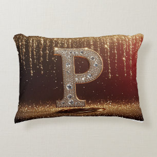 Monogram Letter P Gouden Glitter Initiaal Cadeau Accent Kussen