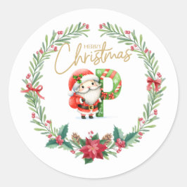 Monogram letter P, Kerstkrans w / Sinterklaas Ronde Sticker