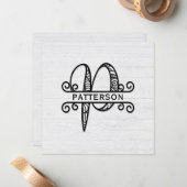 Monogram Letter P met familienaam Notitiekaartje (Voorkant / Achterkant in situ)