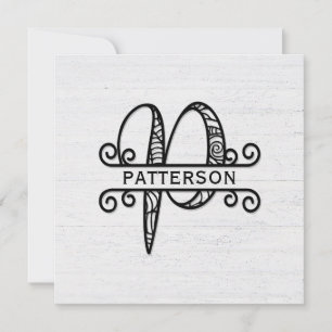 Monogram Letter P met familienaam Notitiekaartje