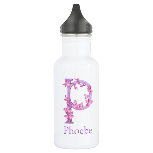 Monogram letter P naam orchidee roze paarse Waterfles (Links)