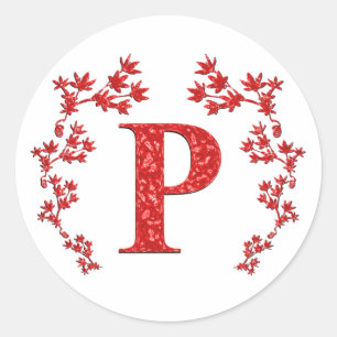 Monogram letter P rode bladeren Ronde Sticker