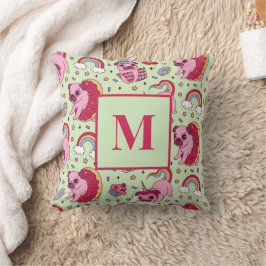 Monogram Letter Pug Donut Cupcake Cute Dog Patroon Kussen