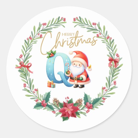 Monogram letter Q, Kerstkrans w / Sinterklaas Ronde Sticker (Voorkant)