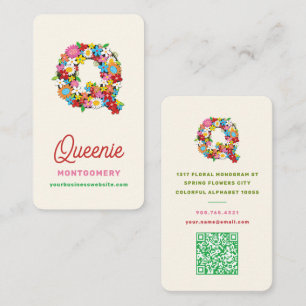 Monogram Letter Q Kleurrijke Lente Bloemen Tuin Visitekaartje