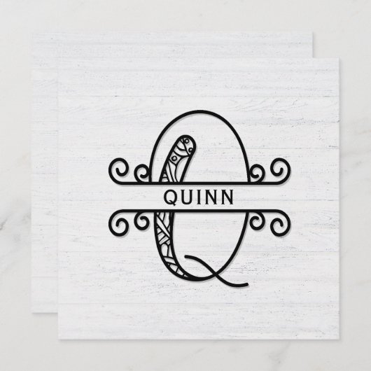 Monogram Letter Q met Kaart familienaam Note Notitiekaartje (Voorkant / Achterkant)