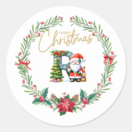 Monogram letter R, Kerstkrans w / Sinterklaas Ronde Sticker