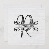 Monogram letter R met familienaam Notitiekaartje (Voorkant / Achterkant)