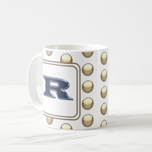 Monogram Letter R Polka Dot Bold Blue Initiaal Koffiemok (Voorkant links)