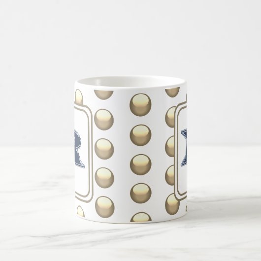 Monogram Letter R Polka Dot Bold Blue Initiaal Koffiemok (Center)