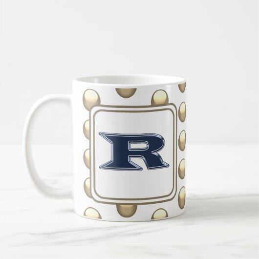 Monogram Letter R Polka Dot Bold Blue Initiaal Koffiemok (Links)