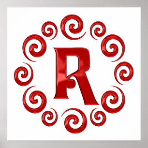 Monogram Letter R Rood Poster
