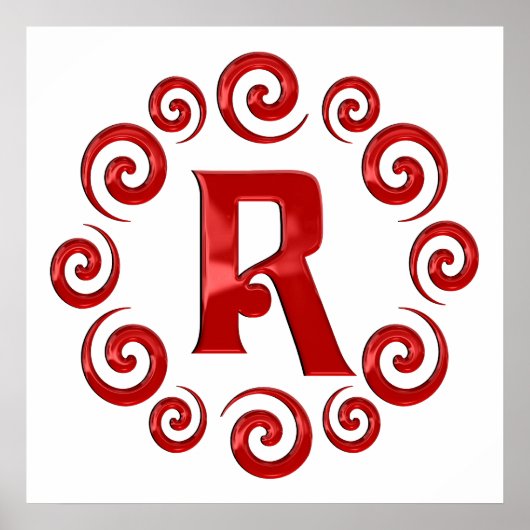 Monogram Letter R Rood Poster (Voorkant)