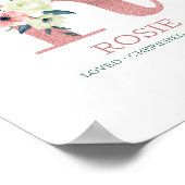 Monogram Letter R Roze Waterverf Floral Neursery Poster (Hoek)