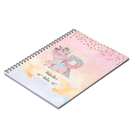 Monogram Letter R Schattig Varken Meisje Dagelijks Notitieboek (Linkerzijde)
