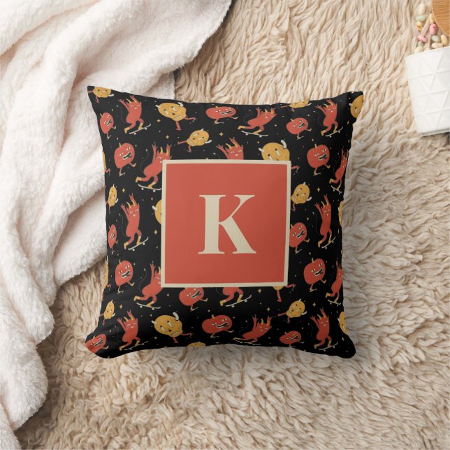 Monogram Letter Retro Spooky Halloween Patroon Kussen (Deken)