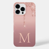 Monogram Letter Roos Blush Glitter iPhone Case Hoesje (Achterkant)
