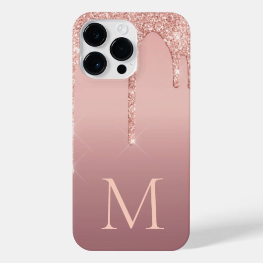 Monogram Letter Roos Blush Glitter iPhone Case iPhone Hoesje (Achterkant)