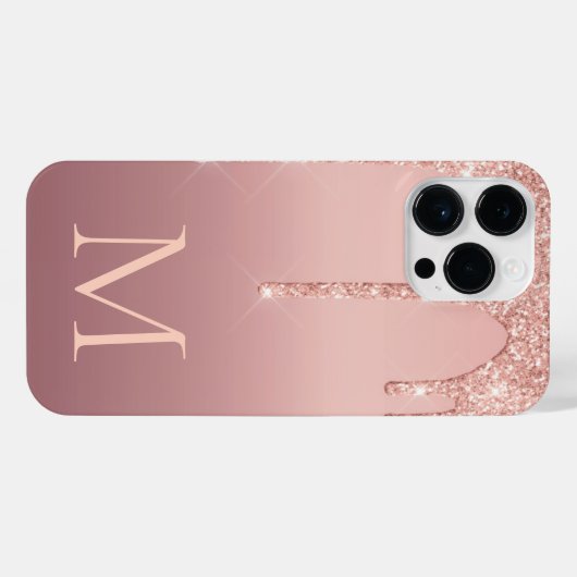 Monogram Letter Roos Blush Glitter iPhone Case iPhone Hoesje (Achterkant horizontaal)