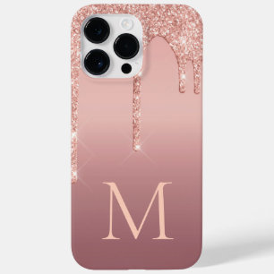 Monogram Letter-Roos Blush Glitter Sparkle Drivers Case-Mate iPhone 14 Pro Max Hoesje