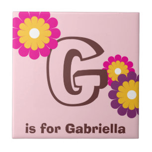 Monogram letter roze paarse mod bloem aangepaste t tegeltje
