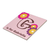 Monogram letter roze paarse mod bloem aangepaste t tegeltje (Zijkant)
