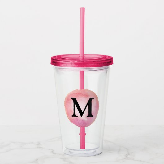 Monogram Letter Roze Waterverf Meisje Acryl Drinkbeker (Voorkant)