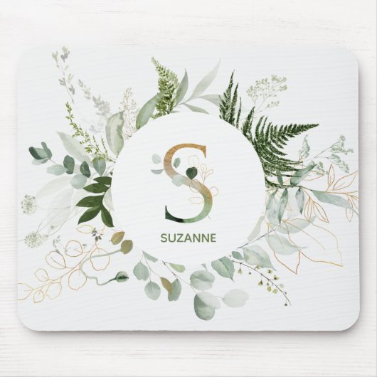 Monogram Letter S Fern & Succulent Muismat (Voorkant)