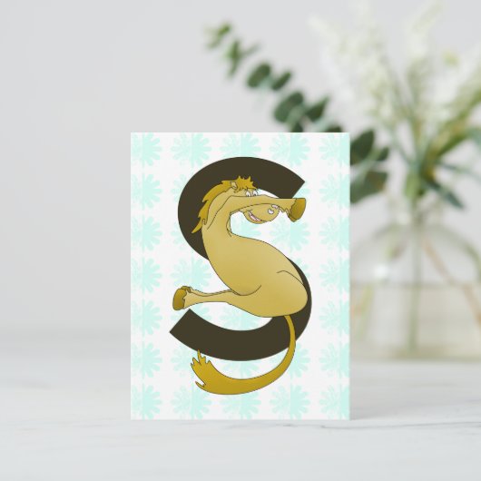 Monogram Letter S Pony Distressed Flower Pattern Briefkaart (Staand voorkant)