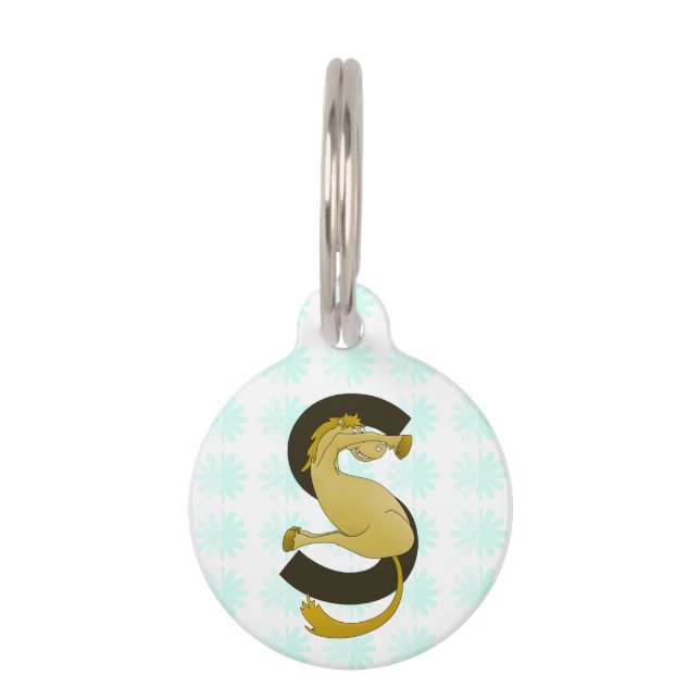 Monogram Letter S Pony Distressed Flower Pattern Huisdierpenning (Voorkant)