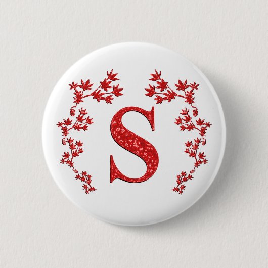 Monogram Letter S Red Leaves Ronde Button 5,7 Cm (Voorkant)