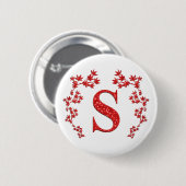 Monogram Letter S Red Leaves Ronde Button 5,7 Cm (Voorkant /achterkant)