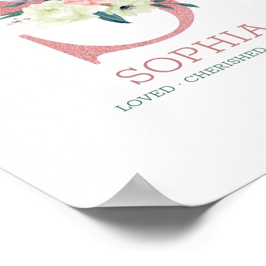 Monogram Letter S Roze Waterverf Floral Neursery Poster (Hoek)