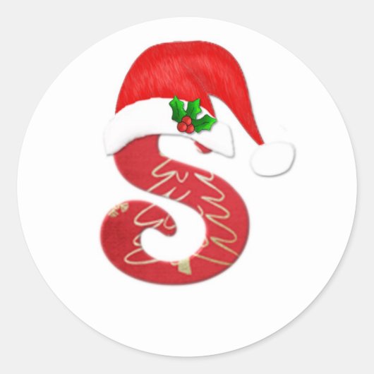 Monogram letter S, Santa hoed Kerstmis Ronde Sticker (Voorkant)