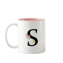 Monogram Letter S waterverf bloemen roze bouquet