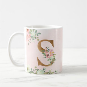 Monogram Letter S Waterverf Floral Coffee Mok