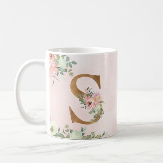Monogram Letter S Waterverf Floral Coffee Mok (Links)