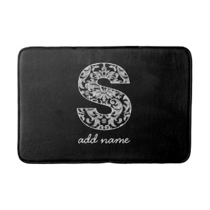 Monogram Letter S - Zwart-wit Damask Badmat
