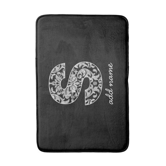 Monogram Letter S - Zwart-wit Damask Badmat (Voorkant Verticaal)