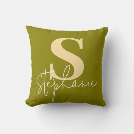 Monogram Letter Script Groene Gele Worp Kussen