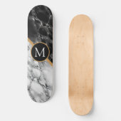 Monogram Letter Skateboard Cadeau Zwart Wit Marmer (Voorkant)